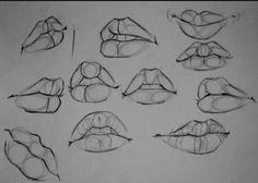 a bunch of different types of lips drawn in pencil