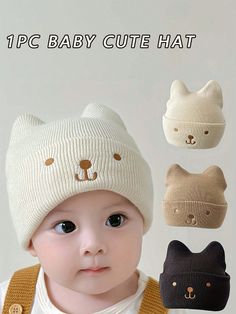 1PC Children's Hats Cute And Super Cute Baby Hats Boys And Girls Knitted Wool Hats Warm In Autumn And Winter Suitable For Outdoor Cold Protection Multicolor Cute,Daily   Polyester  Knit Hat   Kids Accessories, size features are:Bust: ,Length: ,Sleeve Length: Hats Boys, Hats Cute, Kids Winter Hats, Newborn Hats, Knitted Hats Kids, Wool Hats, Baby Boy Hats, Newborn Baby Hats, Wool Hat Knit