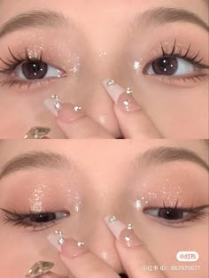 Glitter Eyeshadow Looks, Eyeshadow Korean, Face Art Makeup, Asian Eye Makeup