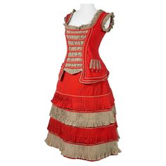 An Historical Circus, Fancy or Memorial Dress in Scarlet Challis USA Circa 1890 For Sale at 1stDibs | 1890 circus, 1890 dresses, circus formal dress Memorial Dress, 1890 Dress, Circus Dress, Vermilion Red, Jeanne Lanvin, Color Crema, Girls 16, Orange And Turquoise, Red And Grey