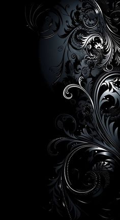 an artistic black and white wallpaper with swirly designs on the bottom right corner