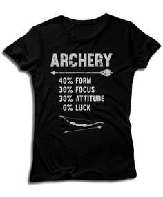 a black t - shirt with the words archery on it and an arrow in white