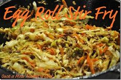 a close up of food in a pan with the words cooking red stir fry on it