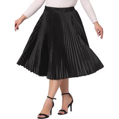 A plus size brand inspired by customer needs. It can suit you on various occasions, showing your perfect curves through appropriate tailoring, and the comfortable fabric allows you to enjoy a pleasant experience. This skirt is made from stretch fabric to ensure comfort and flexibility. It stretches easily to adapt to the curves of your body without restricting your movement. This Women's Plus Size Pleated Skirt Stretch High Waist Metallic Midi Skirt is a stylish and comfortable choice. Whether i Plus Size Pleated Skirt, Hiking Skirt, Midi Circle Skirt, Metallic Midi Skirt, Long Jean Skirt, Circle Skirts, Button Front Skirt, Perfect Curves, Plus Size Brands