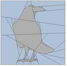 a drawing of a bird sitting on top of a wire structure with lines going through it