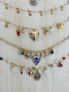 Super cute and unique charm necklaces!! Hurry up and grab one before it's gone!! Options 2 & 3 all have lockets on them to add your own personal pic!! (We do not offer pictures with necklace) Necklaces are about 16 ins, they do have extenders in case you want it longer!! Hobby Lobby Necklace Diy, Friendship Necklaces For 4 Unique, Charm Jewelry Diy, Handmade Charm Necklace, Diy Charm Necklace, Chunky Charm Necklace, Charm Necklace Ideas, Thrifted Jewelry, Make Your Own Necklace