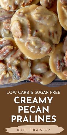 creamy pecan pralies with text overlay that reads low carb and sugar - free creamy pecan pralies