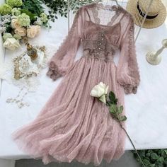 Lady Lace Floral Hollow Out Puff Sleeve Dress Mesh Fairy Midi Gothic Party Wear | eBay Tulle Long Dress, Puff Sleeves Dress, Dress And Shoes, Elegant Casual Dress, Mori Girl Fashion, Fairy Dresses, Crochet Lace Dress, Cottagecore Dress, Lace Dress Long