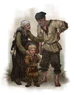 an old man and two young children standing next to each other