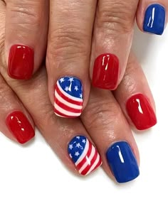 Blue and White  Collar  ABS Plants Color Nails Embellished   Nail,Hand & Foot Care Patriotic Nail Designs Red White Blue, Red White Blue Nails, American Flag Nails, 4th Nails, Patriotic Nail