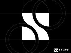 a black and white poster with the letter s in it's center, surrounded by circles