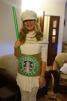 a woman is dressed up as a starbucks character