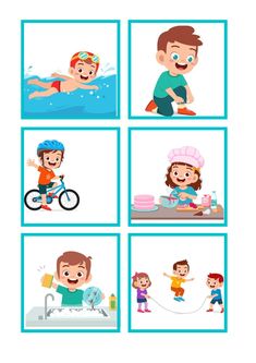 an image of people doing different activities in the water, including swimming and riding bikes