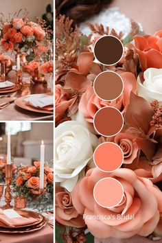 an image of a table setting with flowers and candles in the center, including roses