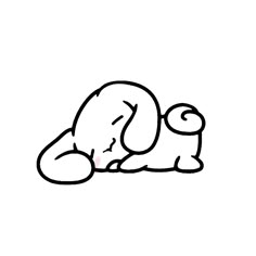 a black and white drawing of a baby elephant laying on its side with it's head down