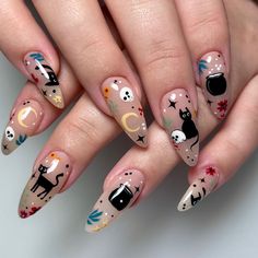 33 Fall Halloween Nail Ideas 2024: Cute, Spooky, and Fun Designs for Every Style Halloween Nails Edgy, Cutest Halloween Nails, Witch Fall Nails, Almond Halloween Nail Designs Simple, Over The Garden Wall Nail Art, Cute Witchy Nails, Scary Nails Halloween, Nail Cat Design, Sting Ray Nails