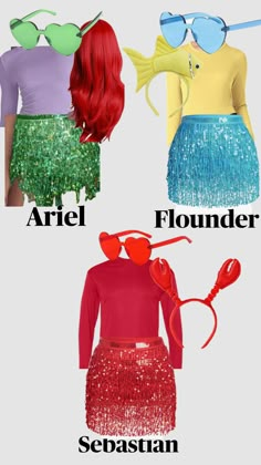 three different types of clothing with the names of each item in front of them, including one