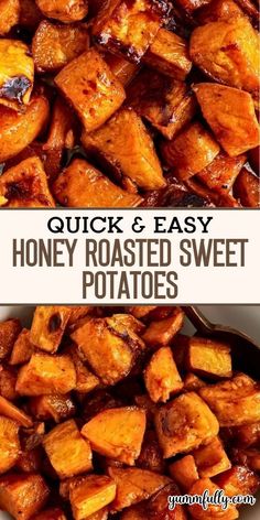 honey roasted sweet potatoes with text overlay