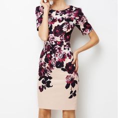 Brand Yulinge Coeur De Vague Size 10 Us Beautiful Floral Dress With Colors: Pink, Magenta, White, Lavender Purple And Black. Perfect Pin Up Dress Summer Dress Plus Size, Floral Pencil Dress, Women Summer Dress, Beautiful Floral Dresses, Plus Size Clothes, Floral Sheath Dress, Pin Up Dresses, Gingham Check, Work Outfits Women