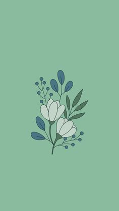 a green background with white flowers and blue leaves on the bottom right hand corner is a light green wall