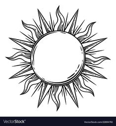 a black and white drawing of a sun with an empty space in the center for text