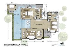 the floor plan for two bedroom villa type a, which is located in an open area with