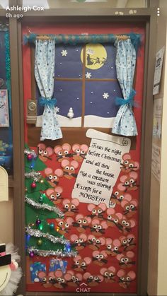 a door decorated with decorations and writing on it