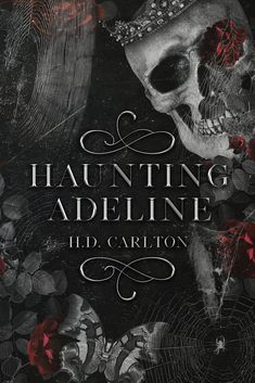 a book cover with a skull and roses in the center, surrounded by spider webs