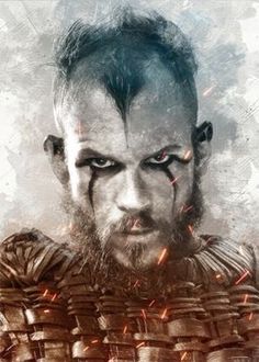 a digital painting of a man with beards and armor on his face, looking at the camera