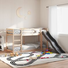 Vetonek Litera con tobogán y escalera madera maciza de pino 90x190 cm Childrens Bunk Beds, Tidy Bedroom, Ikea Kids Room, Solid Wood Bunk Beds, Mid Sleeper Bed, Bunk Bed With Slide, Flat House, Ikea Kura, Wooden Bunk Beds