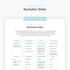 the declutter order form is shown in blue and white, with text on it