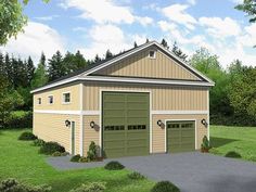 a two car garage is shown in this rendering