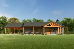 this is an artist's rendering of a small cabin style home with porches