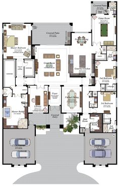 the floor plan for a house with three bedroom and two bathrooms, an open living area,