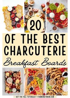 the top 20 of the best charcuterie breakfast boards are shown in this collage