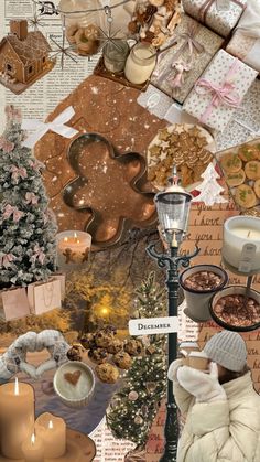 a collage with many different items and candles