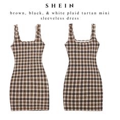 Brand: Shein Tight Black, Brown, & White Plaid Tartan Sleeveless Mini Dress With Square Neckline. Flattering Fit! Size Xs Nwt ! Dress With Square Neckline, Dresses Shein, 2024 Christmas, Shein Dress, Sleeveless Mini Dress, White Plaid, Square Neckline, Christmas List, Tartan