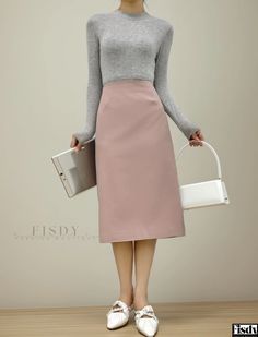 Fisdy - Elegant High-Waisted Wool Midi Skirt with Pencil Silhouette Wool Midi Skirt, Skirt Pencil, Sophisticated Look, Skirts Midi High Waisted, High Waisted Pencil Skirt, Elegant Skirt, Midi Skirt Pencil, Types Of Skirts, Olivia Mark