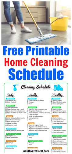 a cleaning schedule with the words free printable home cleaning schedule