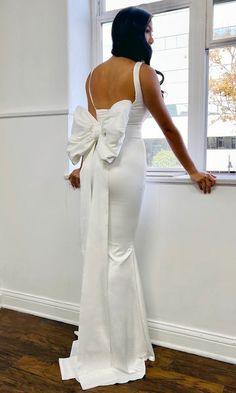 Angelina Oversized Bow-Detail Gown- White – Moda Glam Boutique Bow Gown, Weddings Dresses, Bow Wedding Dress, Gown White, Midi Pencil Dress, Bridal Inspo, Denim Mini Dress, Evening Gowns Formal, Dress Size Chart