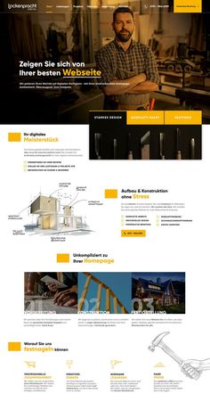 Website-Konzept für Handwerker, Tischler, Schreiner, Dachdecker etc. Engineering Website, Ghost Rider Wallpaper, Interactive Web Design, Gui Design, Building Company, Wood Worker, Building Companies, Web Design Trends