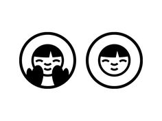 two black and white images of people with faces in the same circle, one has a woman's face