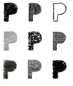 the letters are drawn with black ink and have different designs on them, including letter p