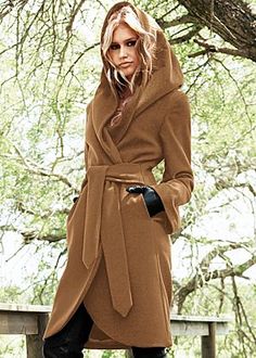 I like how the belt is sewn into the side seams - no belt loops to deal with Hooded Wrap Coat, Venus Clothing, Peplum Coat, Revival Clothing, Venus Fashion, Maternity Chic, Cocoon Coat, Maternity Coat, Wrap Coat