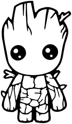 the baby grooter coloring page is shown in black and white, it looks like he