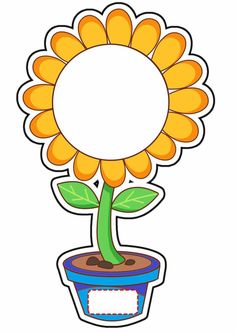 a sunflower in a pot with a blank sign on it's side,