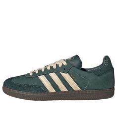 (WMNS) adidas Samba OG 'Mineral Green Crystal Sand' IG1986 Adidas Sneakers For Outdoor Activities, Green Adidas Shoes Outfit, Green Adidas Shoes, Green Shoes Outfit, Shoes List, Wardrobe Aesthetic, Adidas Outfit Shoes, Mineral Green, Outfit Pieces