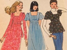 1975. Sewing pattern is Uncut  and Factory Folded. Listing is for one pattern only; Select Size at Checkout. PLEASE NOTE SIZE 8 IS NOT SHOWN IN PHOTOS. PLEASE READ SHOP ANNOUNCEMENT. 1978 Fashion, Dress References, 70s Sewing, 70s Patterns, 1970 Fashion, Cloth Designs, 1970s Sewing Patterns, Pattern Outfits, Kawaii Diy