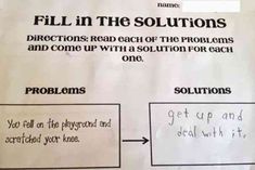 a white piece of paper with some writing on it that says fill in the solution