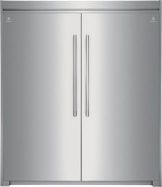 a stainless steel double door refrigerator freezer